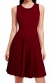 Burgundy Sleeveless Bodycon Dress with Pleated Skirt